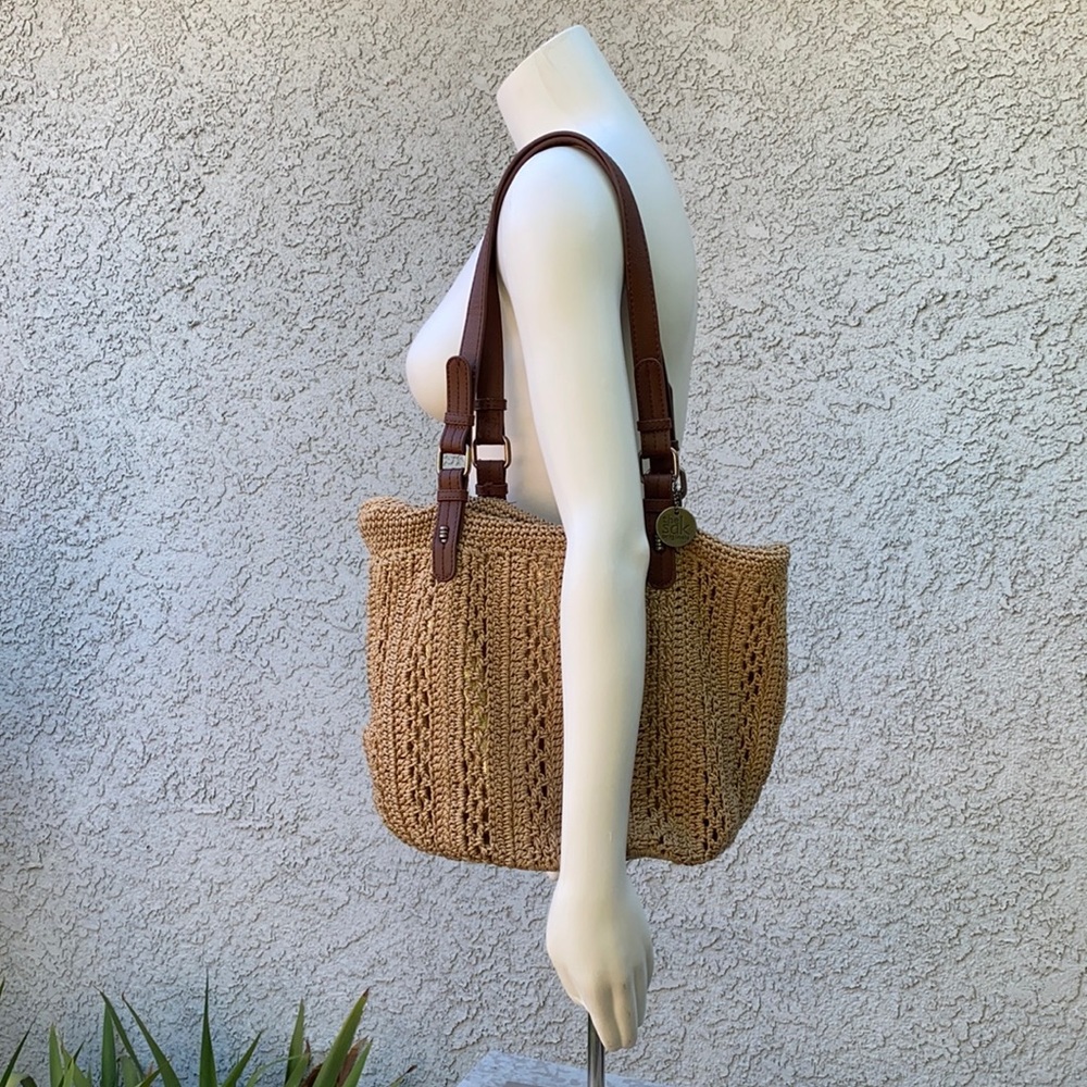 Same condition ::The Sak Crochet Straw Shoulder Bag with Brown Leather Strap